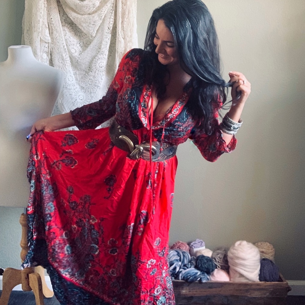 Free People Red Floral Maxi Dress